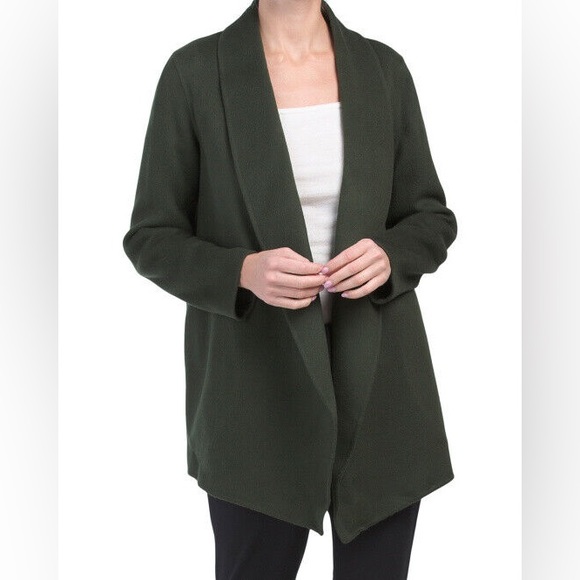 NWT $595 Theory Sileena Shawl Winsome 2 Wool-Cashmere Coat Forest Green - Picture 2 of 5